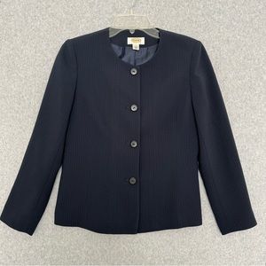 Talbots Womens Jacket Blazer 2 Petite Blue Dotted Pinstripe Church Japan READ